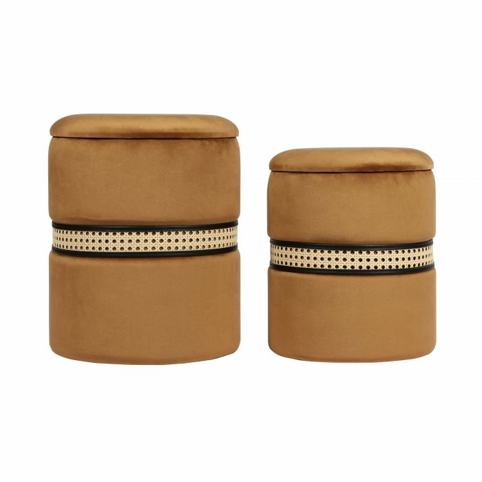 Alani Cognac Velvet Nesting Ottomans – Set Of 2 Bedroom Room