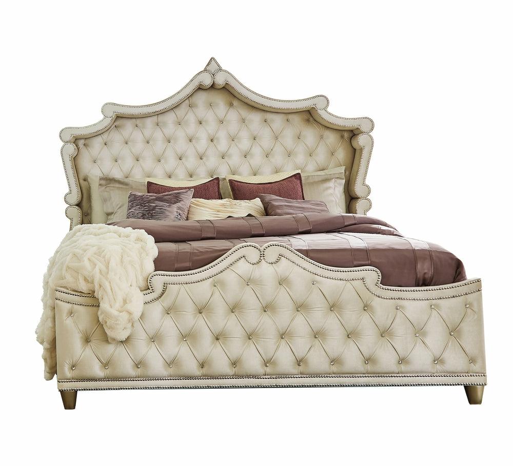 Antonella Upholstered Tufted Bed Ivory And Camel Bedroom Room