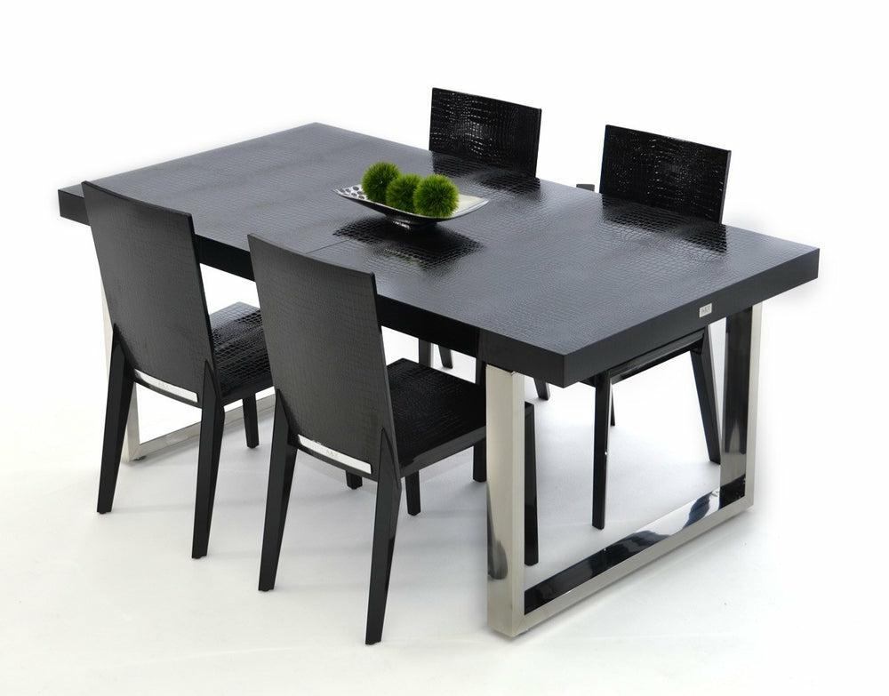 A&X Skyline – Modern Black Crocodile Lacquer Extendable Dining Table Dining Room