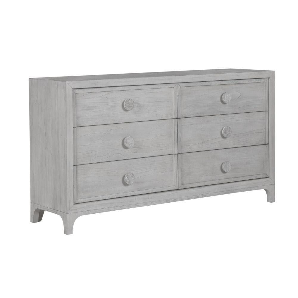 Boho Chic Six-Drawer Dresser In Washed White Bedroom Room