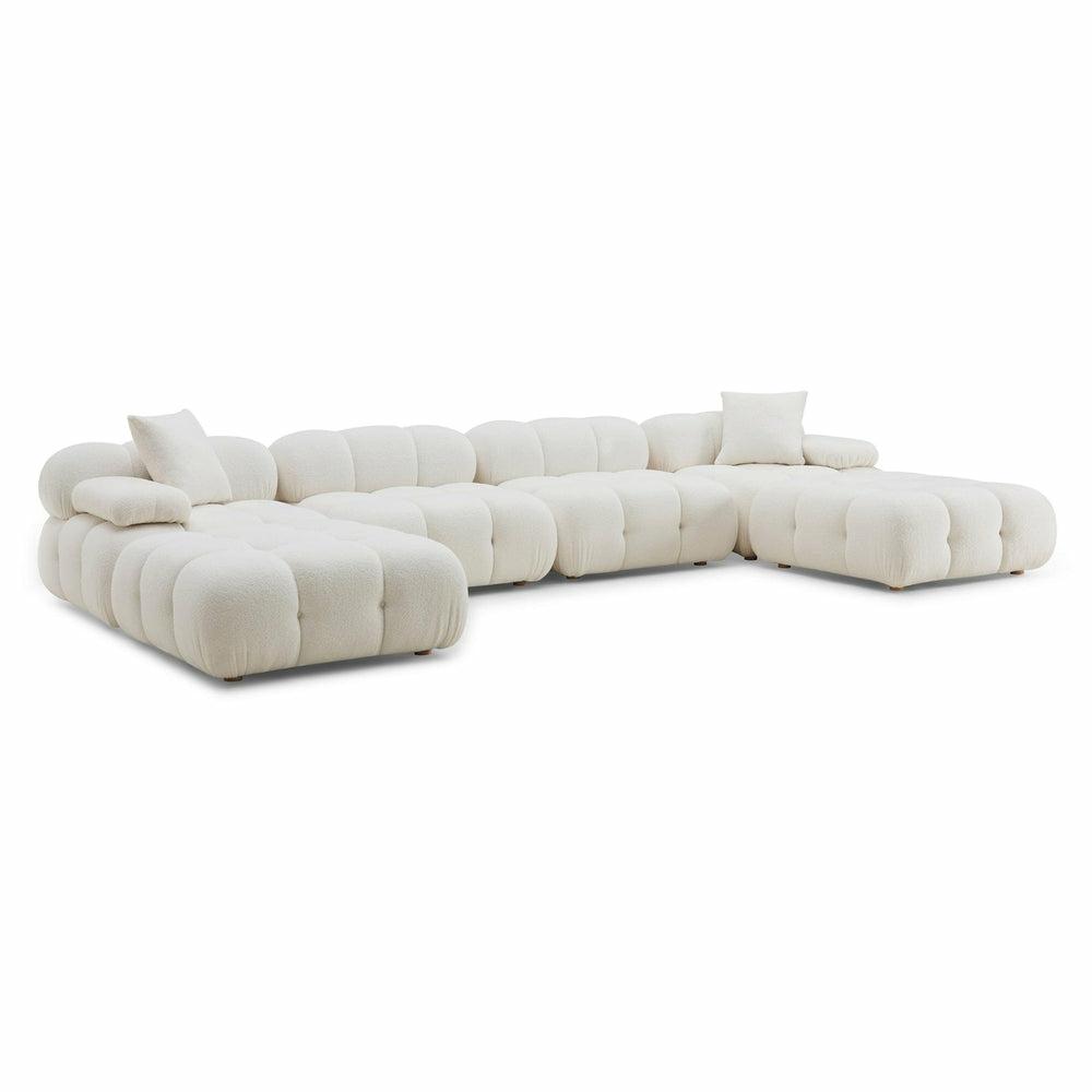 Calliope Cream Vegan Shearling 6-Piece Modular U-Sectional Living Room