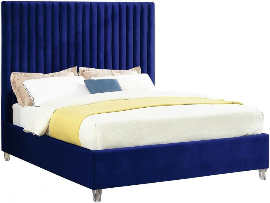 Candace Velvet Bed Bedroom Room Blue