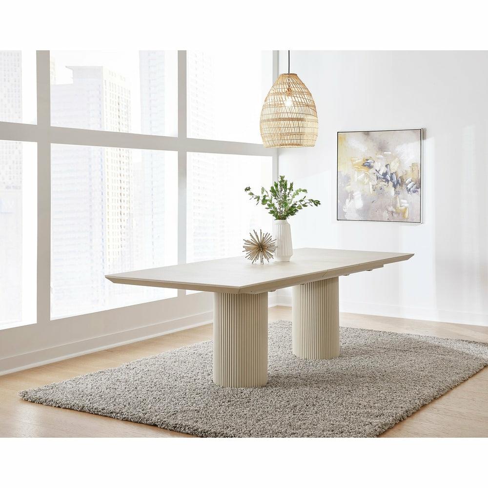 Cannon Stone Top Double Pedestal Extension Dining Table With Ivory Wood Base Dining Room