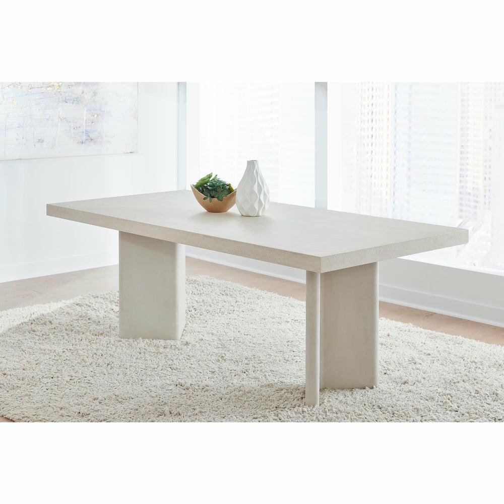 Caye Stone Top Double Pedestal Dining Table With Ivory Cement Base Dining Room