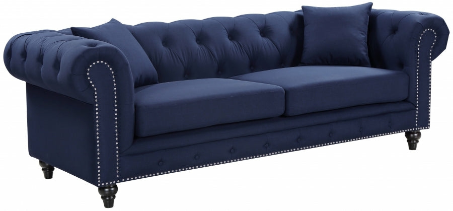 Chesterfield Linen Sofa Living Room Blue