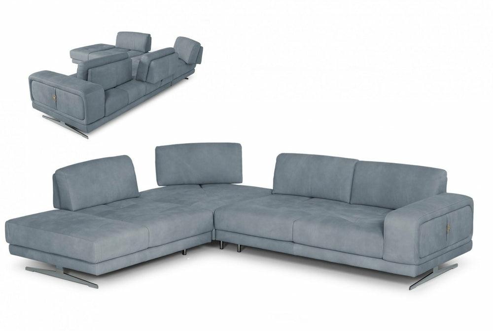 Coronelli Collezioni Mood – Contemporary Blue Leather Left Facing Sectional Sofa Living Room