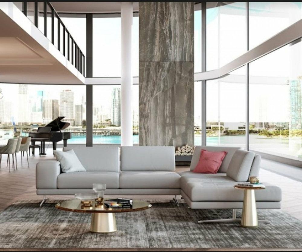 Coronelli Collezioni Mood – Contemporary Grey Leather Right Facing Sectional Sofa Living Room