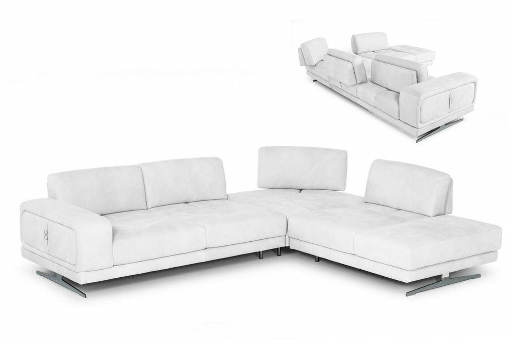 Coronelli Collezioni Mood – Italian White Leather Right Facing Sectional Sofa Living Room