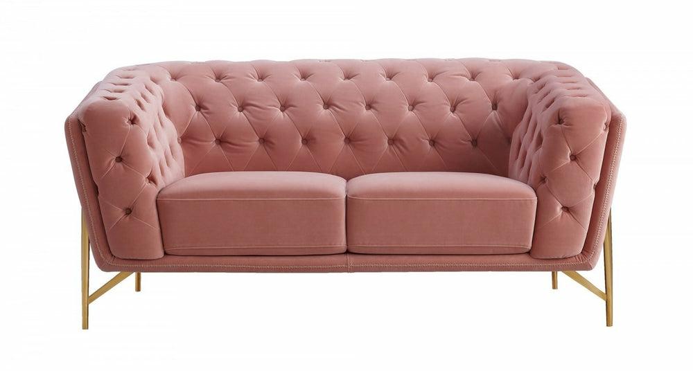 Divani Casa Aiken – Modern Salmon Velvet Loveseat Living Room