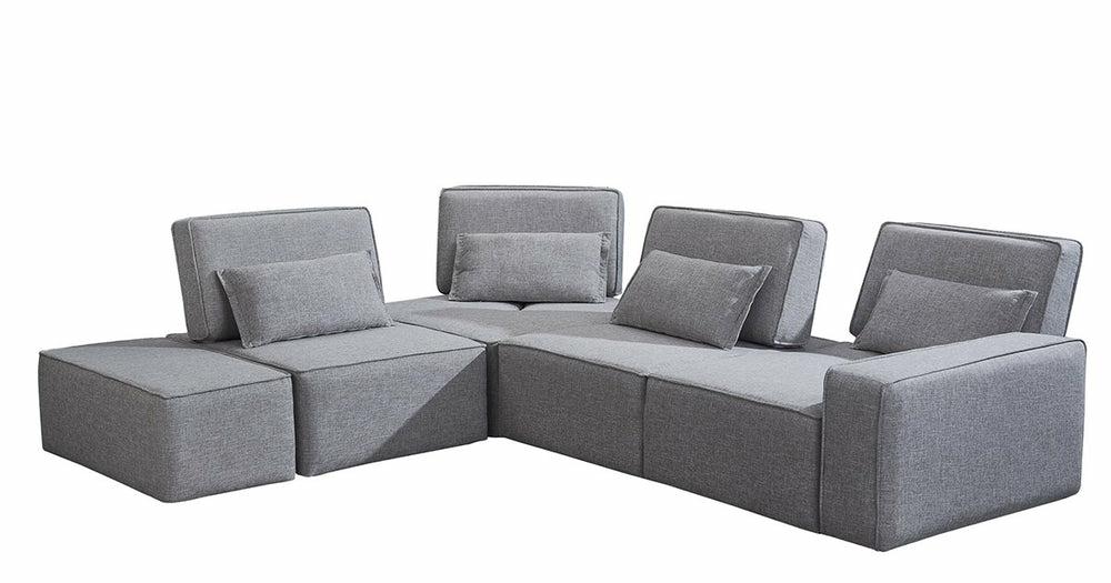 Divani Casa Chapel – Modern Light Grey Fabric Sectional Sofa + Ottoman Living Room