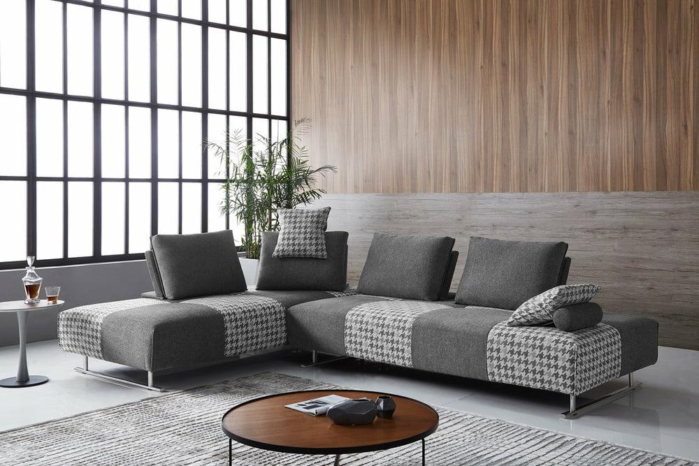 Divani Casa Cooke – Modern Grey Houndstooth Fabric Modular Sectional Sofa Bed Futons & Sofa Beds