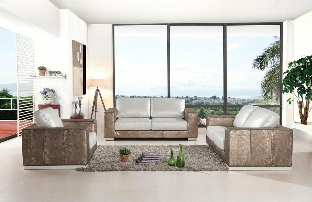 Divani Casa Cordova Modern Bronze & White Leather Sofa Set Living Room