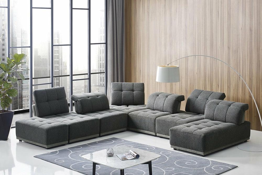 Divani Casa Ekron – Modern Grey Fabric Modular Sectional Sofa Living Room