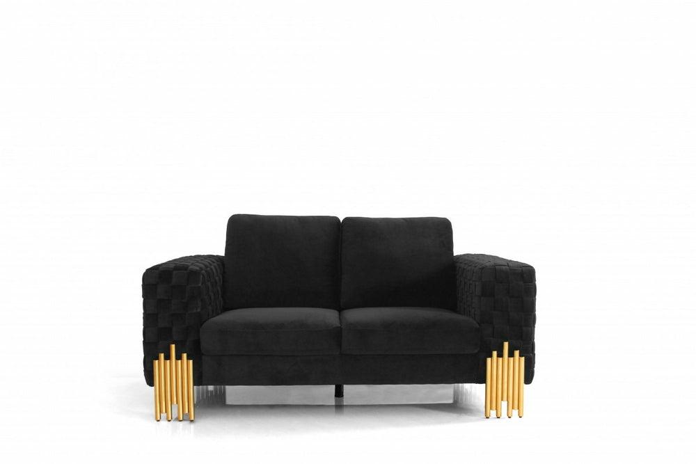 Divani Casa Georgia- Modern Velvet Glam Black + Gold Loveseat Living Room