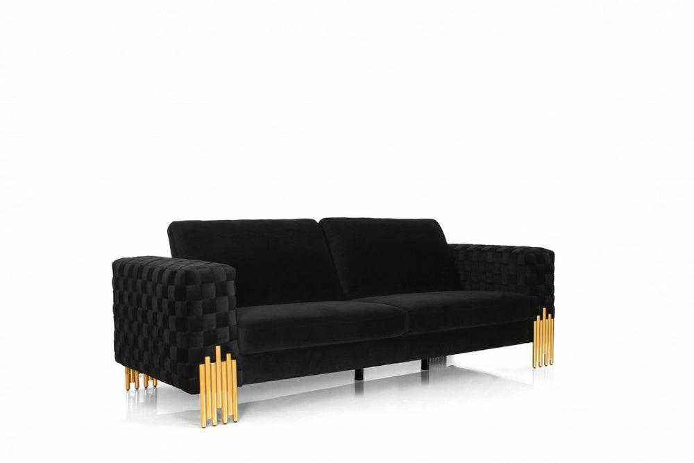 Divani Casa Georgia- Modern Velvet Glam Black + Gold Sofa Living Room