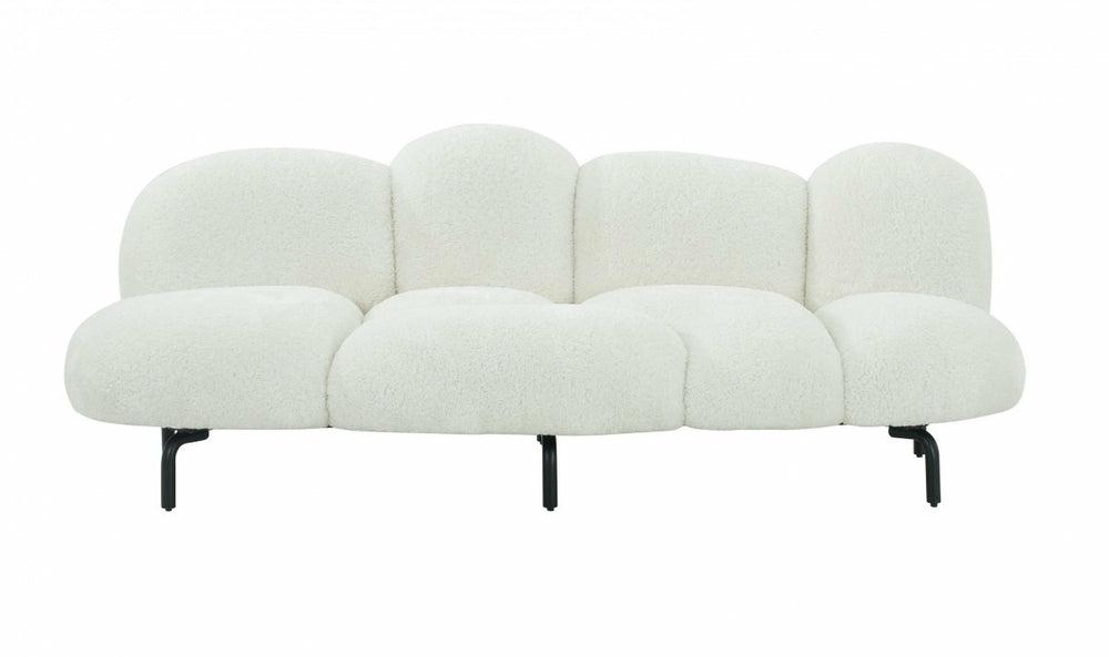 Divani Casa Glaster – Contemporary White Sherpa 88″ Bubble Sofa Living Room