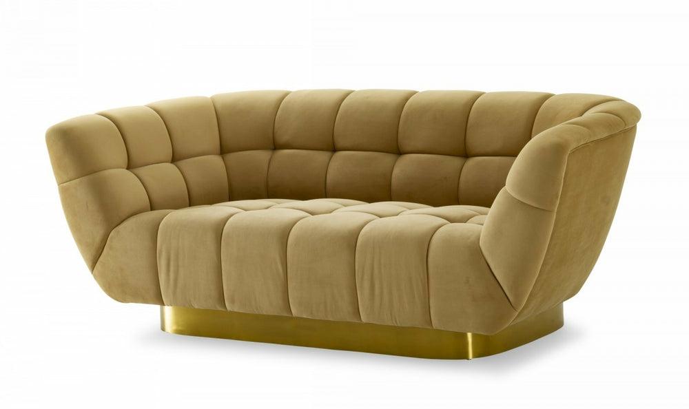 Divani Casa Granby – Glam Mustard And Gold Fabric Loveseat Living Room