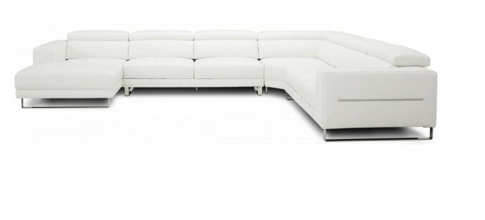 Divani Casa Hawkey – Contemporary White Full Leather U Shaped Left Facing Sectional Sofa Living Room