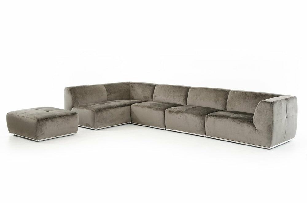 Divani Casa Hawthorn – Modern Grey Fabric Modular Left Facing Sectional Sofa + Ottoman Living Room