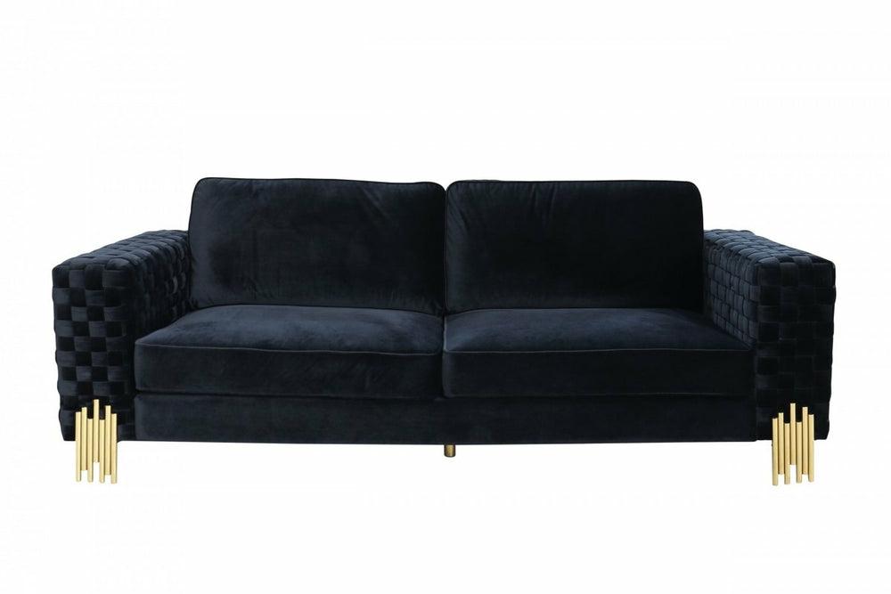 Divani Casa Lori – Modern Velvet Glam Black & Gold Sofa Living Room