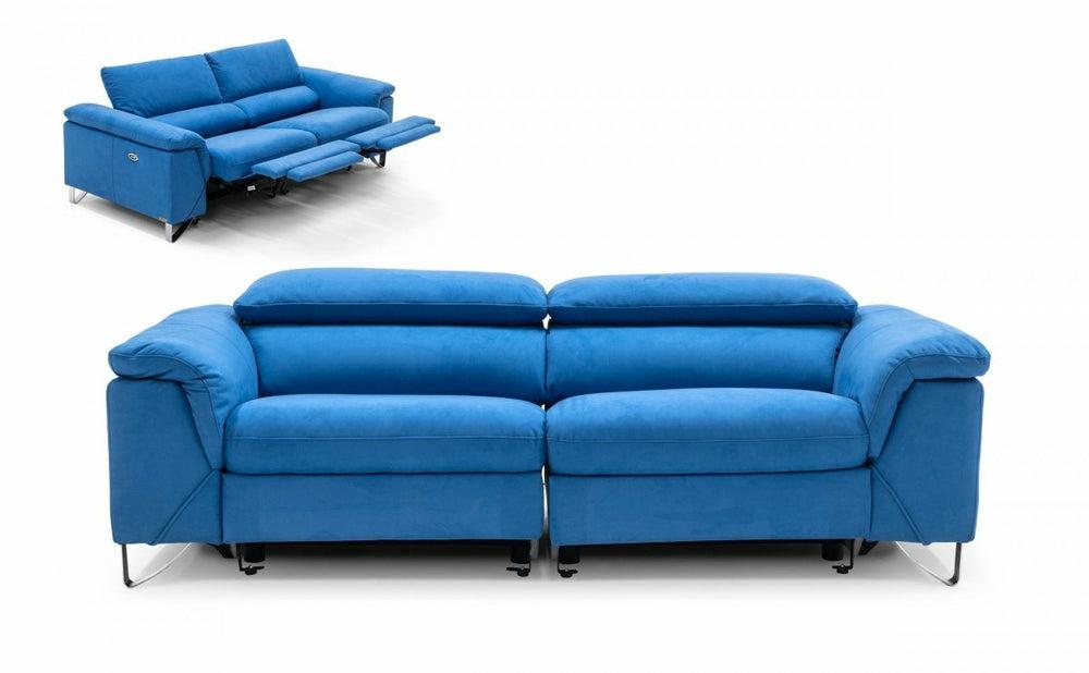 Divani Casa Maine – Modern Royal Blue Fabric Sofa W/ Electric Recliners Living Room