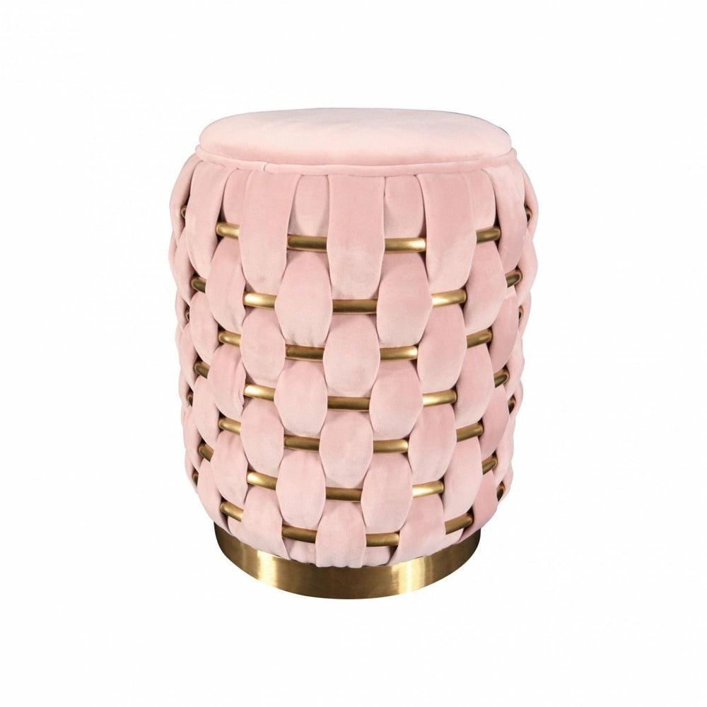 Divani Casa Meeker – Pink Velvet + Gold Ottoman Home Decor