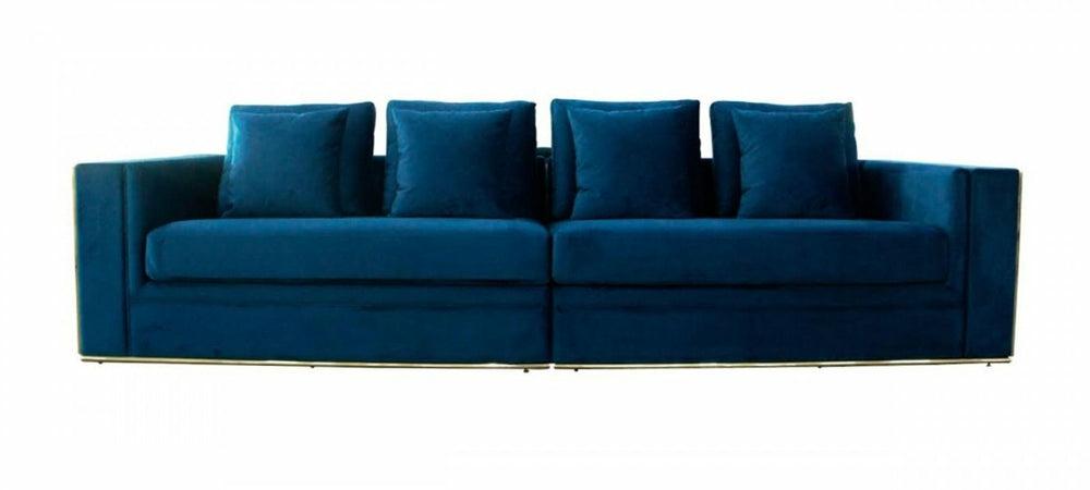 Divani Casa Mobray – Glam Blue & Gold Fabric Sofa Living Room