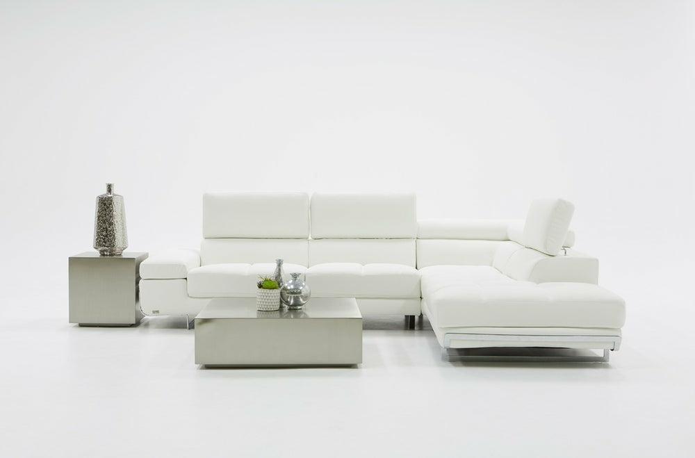 Divani Casa Myst Mini – Modern White Eco-Leather Right Facing Sectional Sofa Living Room