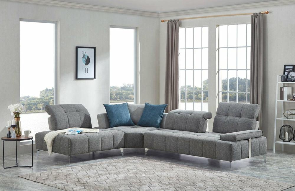 Divani Casa Nash – Modern Grey Fabric Sectional Sofa Adjustable Backrest Living Room