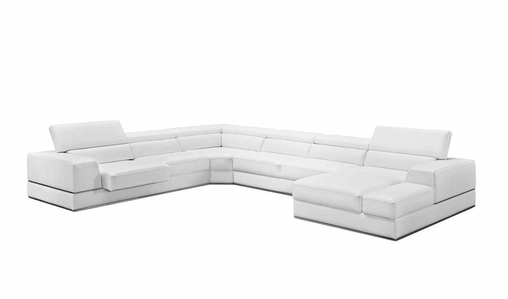 Divani Casa Pella – Modern White Italian Leather U Shaped Sectional Sofa Living Room