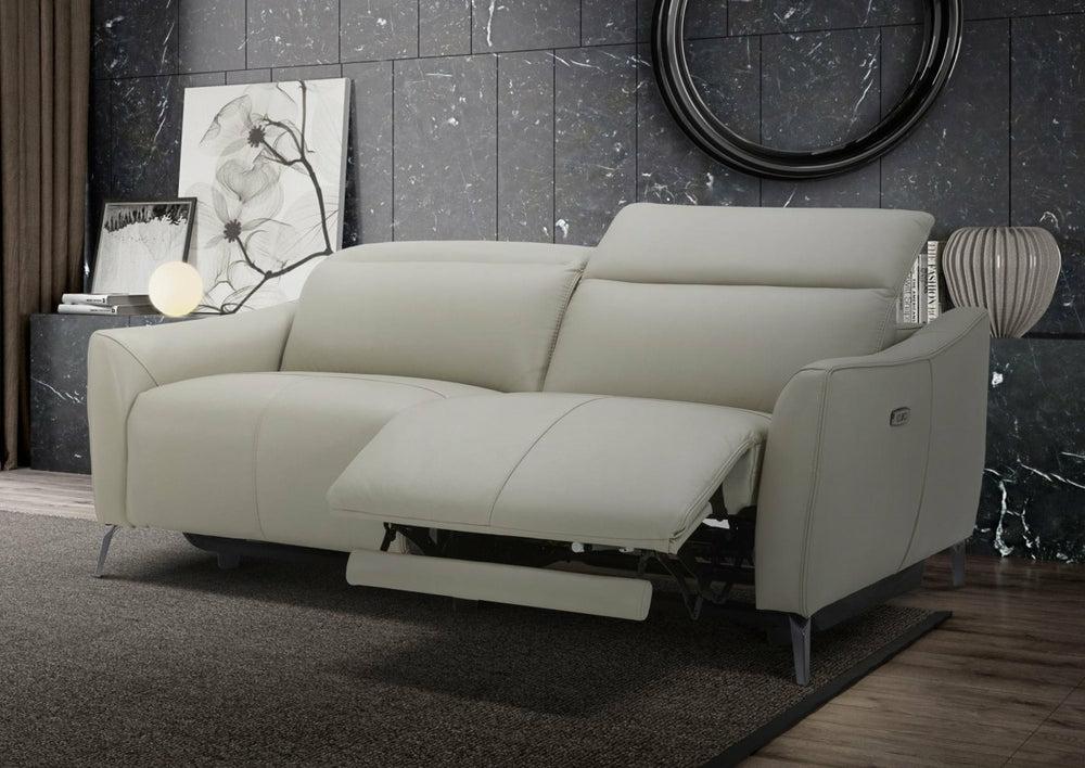 Divani Casa Prairie Modern Light Grey Leather Dual Electric Sofa Recliner With Electric Headrest Living Room