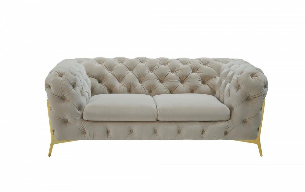 Divani Casa Quincey – Transitional Velvet Loveseat Living Room Beige