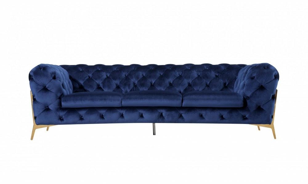 Divani Casa Quincey – Transitional Velvet Sofa Living Room Blue