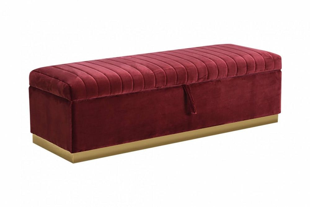 Divani Casa Reyes Red Velvet Bench W/ Storage Home Decor