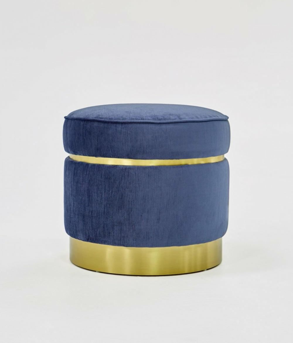 Divani Casa Tenaya Blue Velvet & Gold Ottoman Bedroom Room