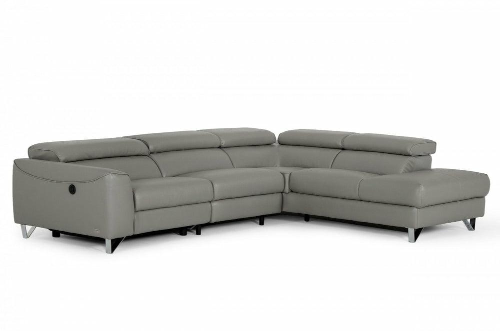 Divani Casa Versa – Modern Grey Teco-Leather Left Facing Sectional Sofa With Recliner Living Room Grey