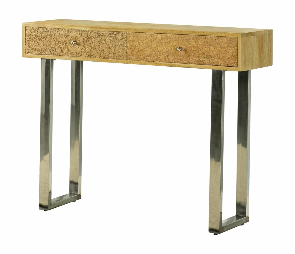 Draco Console Table With Hand Carved Drawers Natural Living Room