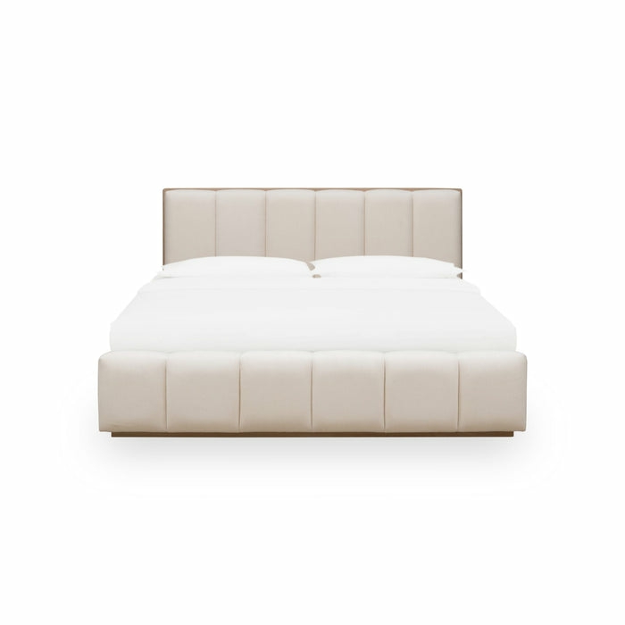 Gardenia Wood Frame Upholstered Platform Bed In Cotton And Chai Bedroom Room