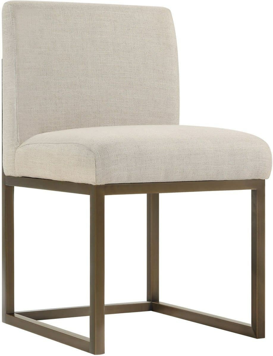 Haute Beige Linen Chair In Brass Dining Chairs