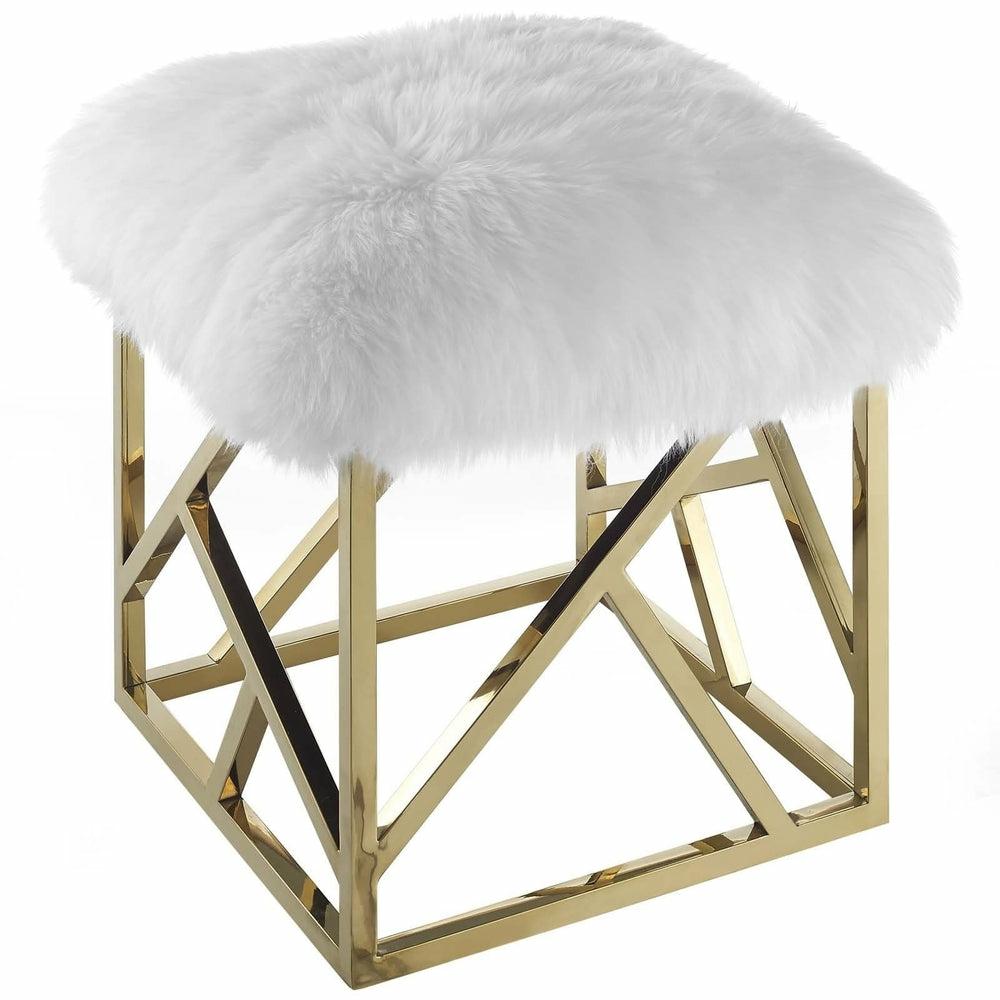 Intersperse Sheepskin Gold Frame Ottoman Home Decor