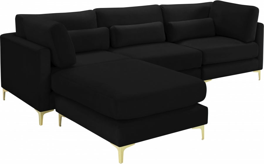 Julia 4 Piece Velvet Modular Reversible Sectional Living Room Black