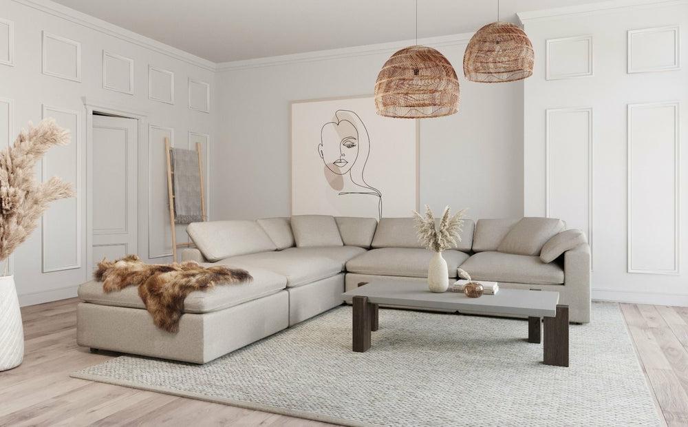 Kramer Modern Modular Cream Fabric Sectional Sofa Living Room