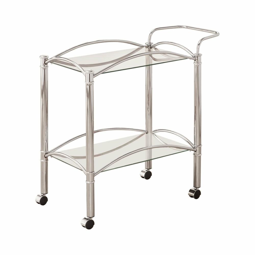 Lindsay Chrome Tempered Glass Serving Cart Bar Stools & Carts