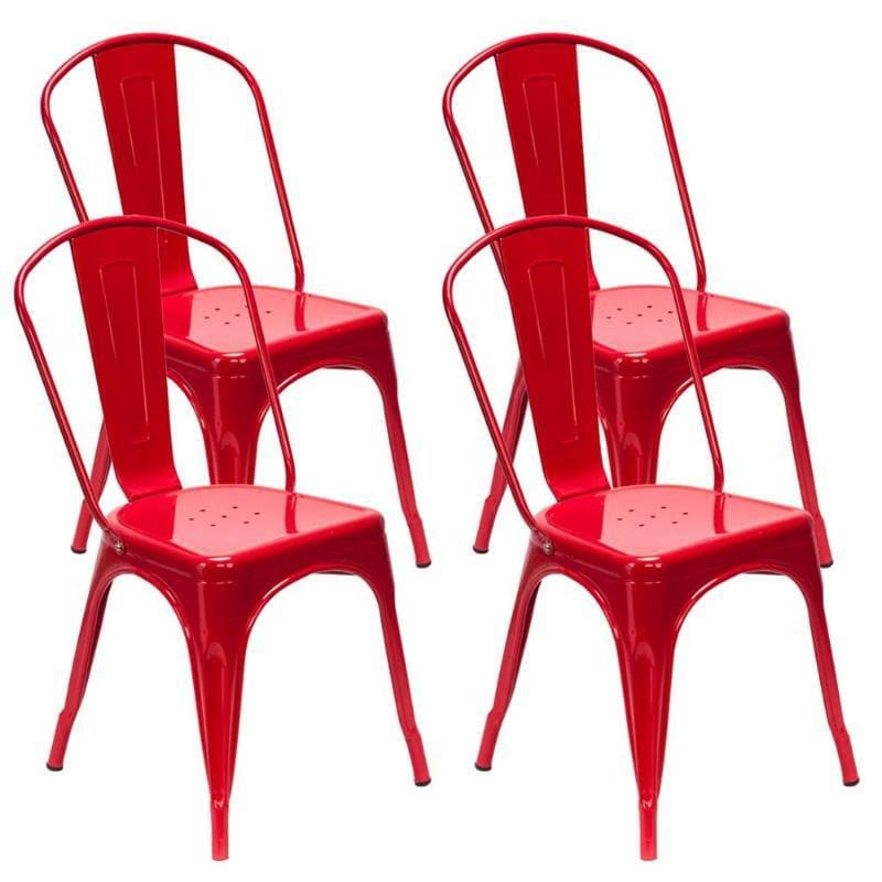 Lucie Backrest Red Steel Dining Chairs (Set Of 4) Dining Chairs