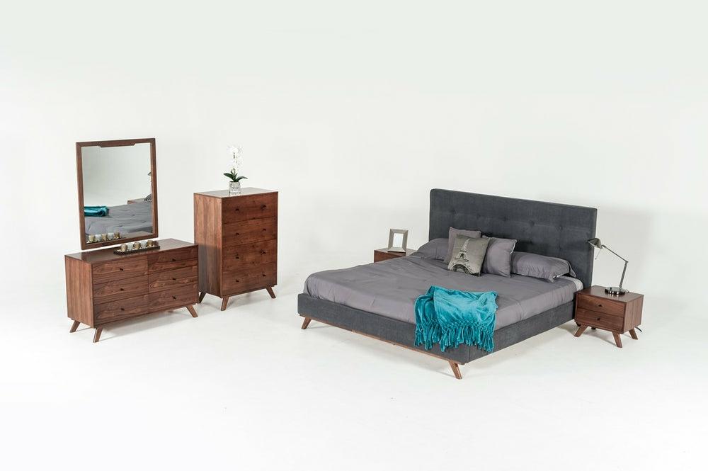 Modrest Addison Mid-Century Modern Grey & Walnut Bedroom Set Bedroom Room