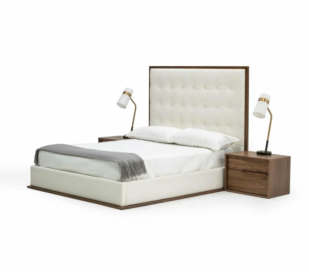 Modrest Amberlie – White Vegan Leather & Walnut Bed Bedroom Room