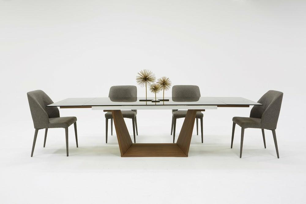 Modrest Babia Modern Smoked Glass & Walnut Extendable Dining Table Dining Room