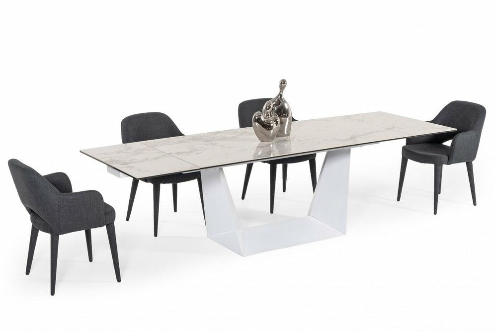 Modrest Baldwin – Modern White Ceramic Extendable Dining Table Dining Room