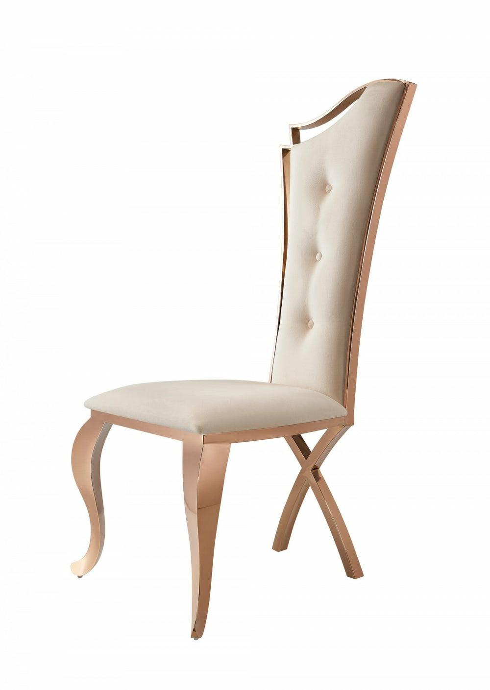 Modrest Bonnie – Beige Velvet & Rose Gold Dining Chair (Set Of 2) Dining Chairs