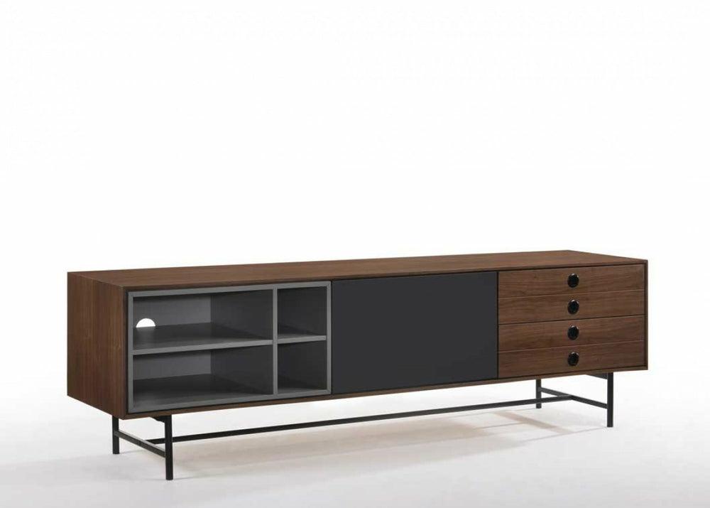 Modrest Bronson Mid-Century Modern Walnut & Grey Tv Stand Living Room